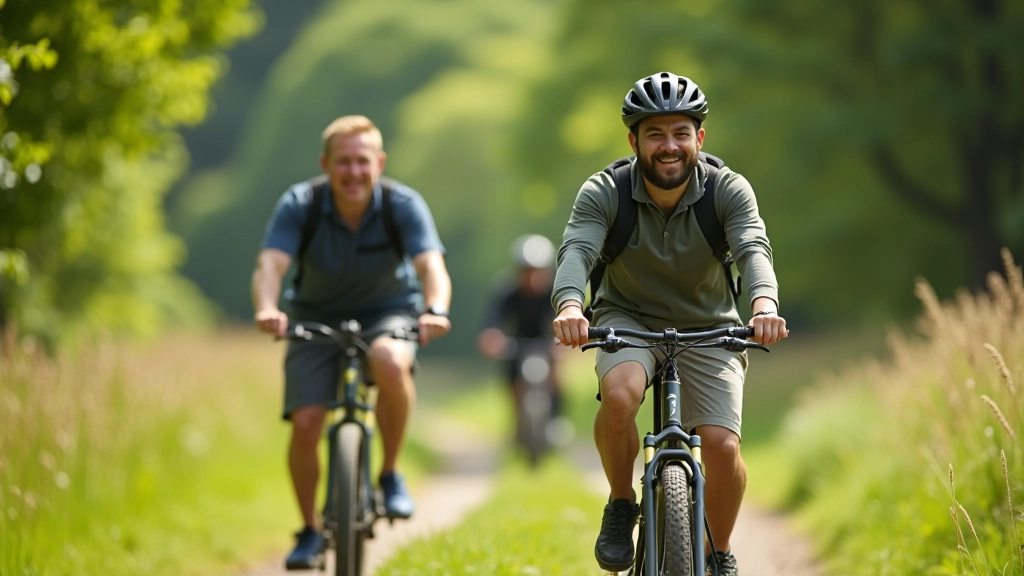 People enjoying outdoor activities on Irish natural trail, cycling and walking together