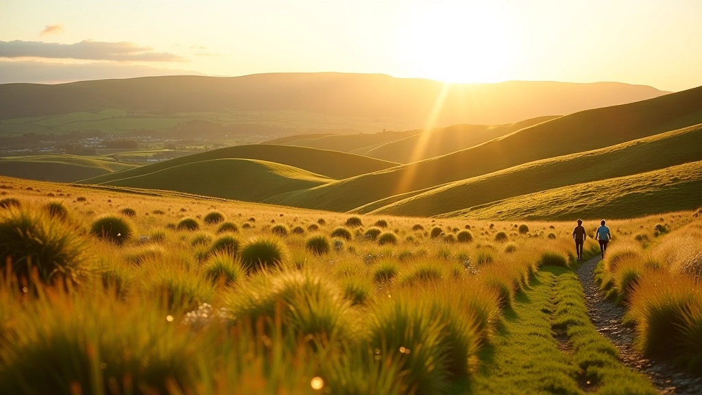 Beautiful Irish countryside landscape with rolling green hills and natural trails