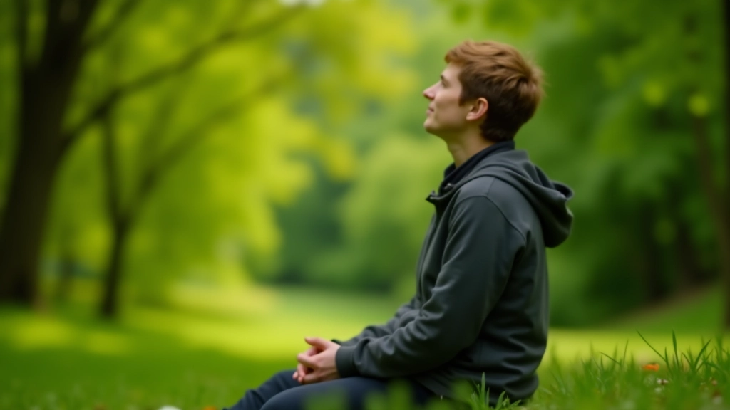 Person relaxing in a peaceful natural setting surrounded by green nature and trees